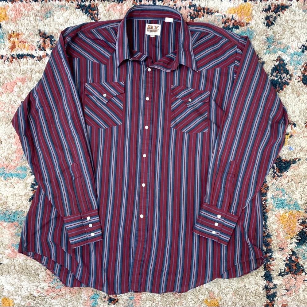 Vintage Ely Cattleman Striped Pearl Snap Button Up - Picture 2 of 13